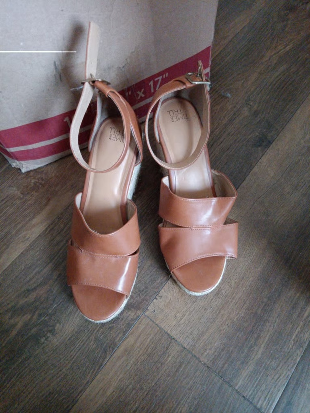 Time and Tru Tan Espadrille Wedge Sandals with Ankle Strap